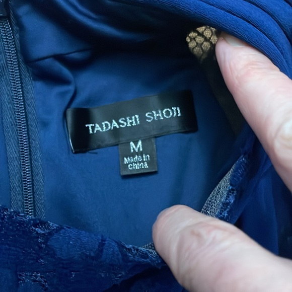 TADASHI SHOJI LACE INSET CAP SLEEVE NAVY COCKTAIL DRESS sz M A 20 - Picture 6 of 7